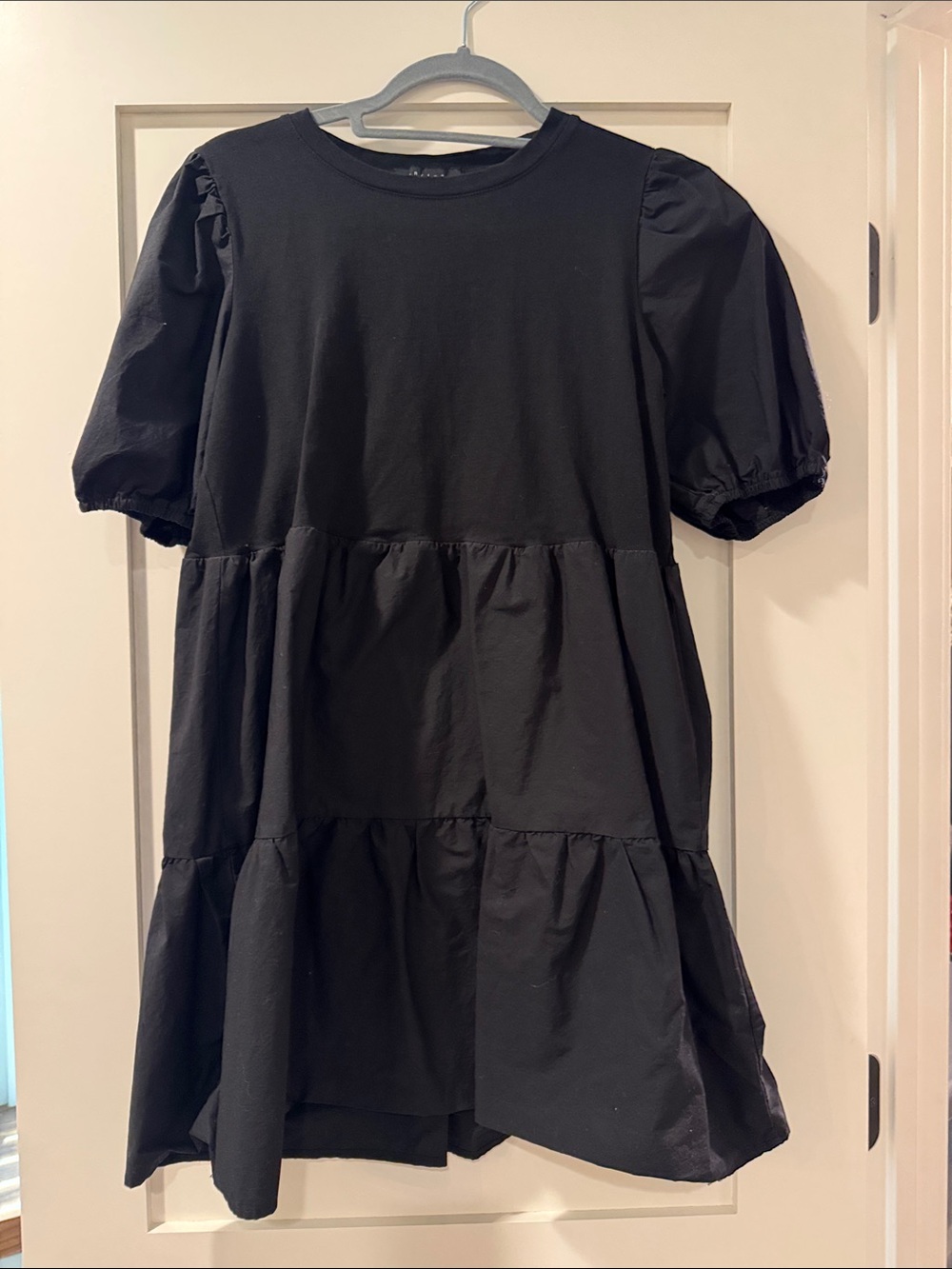 Black Tiered Puff Sleeve Dress